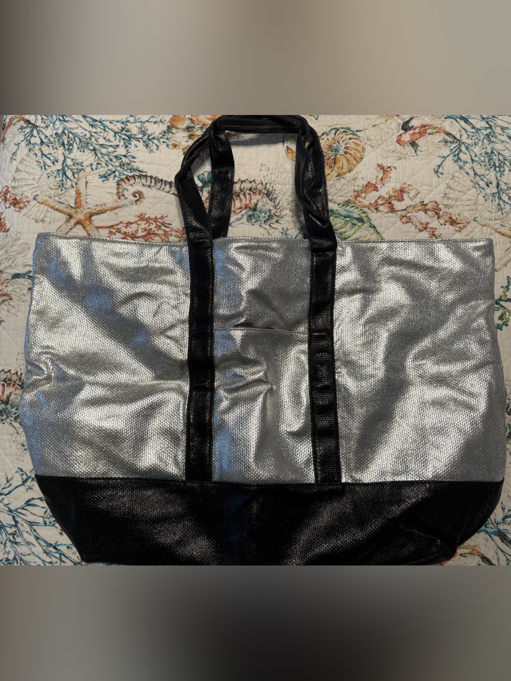 Victoria Secret Silver and Black Metallic Tote Bag
